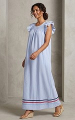 NWT Sail To Sable Flutter Sleeve Maxi in Blue Stripe Shirting Ric Rac Dress XS