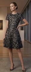 Rickie Freeman Teri Jon Women Floral Jacquard Fit Flare Midi Dress Size 8