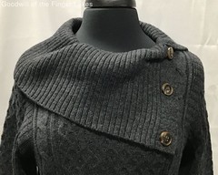 Sandra Darren Women&rsquo;s Cowl Neck Cable Knit Sweater Dress Charcoal Size XLG
