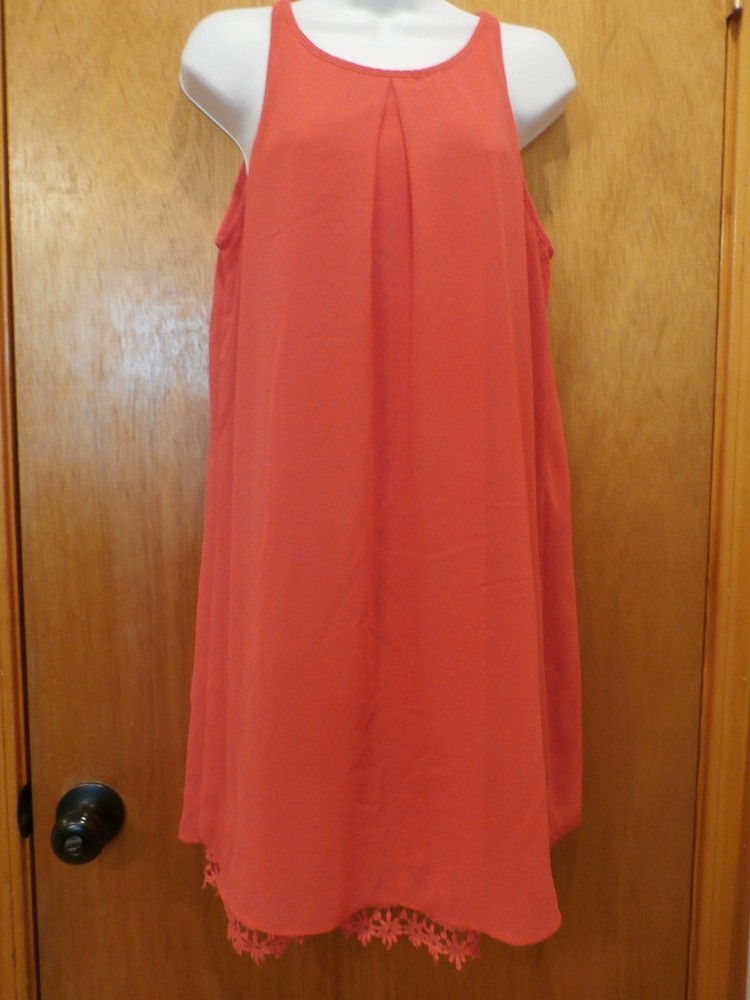 BCX Orange Sleeveless Knee Length Dress Sheer/Lined Crochet Large