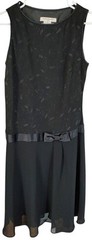Evan Picone Black Dress Formal Glitter Sleeveless Cocktail Bow Womens Twelve