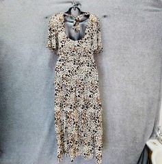 Oliver Bonas Ladies UK 8 Cream Leopard Tiered Maxi Dress Cruise Wedding Party