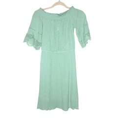Crochet Embellished Peasant Dress Womens XS Mint Green Gauzy Cottage Boho Flowy