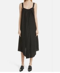 Vince Size 2 Simple Black Linen Blend Tank Midi Dress