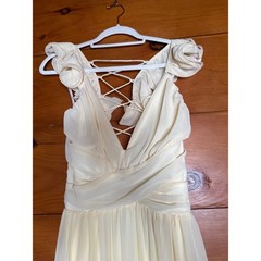 NWT Lulus Soiree Celebration Light Yellow Ruffled Lace-Up Maxi Dress Tiered S