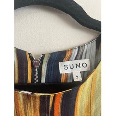 SUNO NYC Abstract Stripe Midi Dress Size 2 Ikat Print Cutout Waist Office Siren