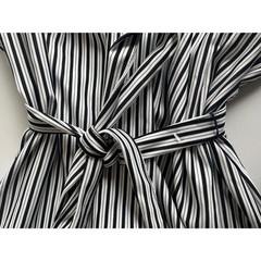 Mlle Gabrielle Black White Striped Half Zip Tie Waist Shirt Dress Sz Large NWT