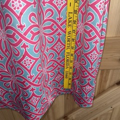 Gretchen Scott Ruffneck Turquoise Pink 3/4 Sleeve Tropical Resort Dress Sz L