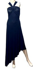 Giorgio Armani Lace Embroidered Asymmetric Hi Low Black Long Dress US 4 6 IT 40