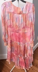 LoveShackFancy Pink Blue Ivory Abstract Pleated Ruffle Chiffon Silk Midi 10