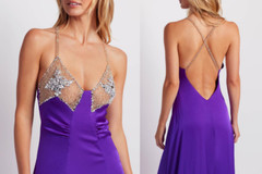 PatBO crystal-beaded side-high-slit open-back black satin gown sz 10 $995