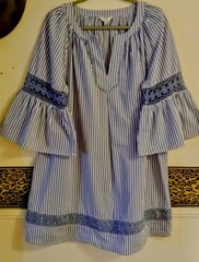 Crown & Ivy 1X Curvy Line Coastal Boho, Striped Split Neck Shift Tunic 👗 Dress