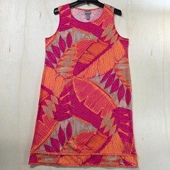 Chico&rsquo;s Palm Party Tropical Print Fringe Hem Dress Womens Size 2 US Large L
