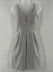 Crystal Doll Sleeveless Silver Metallic Glitter V-Neck Mini Dress Sz 11 Pockets