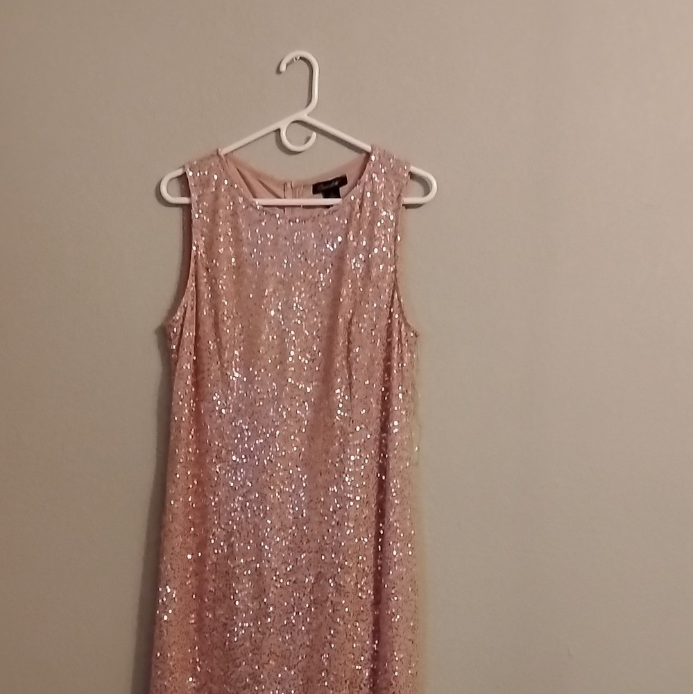 Candilite XL Pink Sequin Solid V-Neck Sleeveless Zip Lined Stretch Maxi Dress