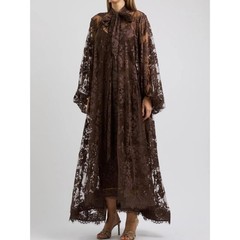 Zimmermann Brown Lace Maxi Dress with Bow Neck NWT Size Medium