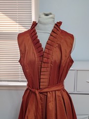 Samuel Dong Rust Sleeveless V-Neck Bubble Hem Midi Sienna Orange Dress Size L