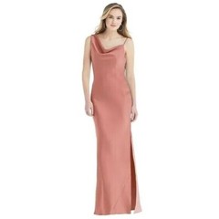 Social Bridesmaids Desert Rose Draped Chiffon Gown long Dress Size L Prom Glam