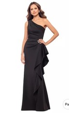 XSCAPE Women&rsquo;s Formal Ruffled One-Shoulder Scuba Gown Black Size 12 NWT