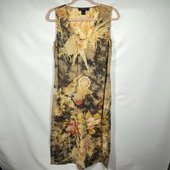 Citron Santa Monica Ramie Maxi Dress S Art to Wear Earthtones Floral-RARE