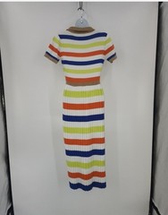Gucci Womens Striped Collared Button Pleated Knit Midi Dress 100% Cotton Size S
