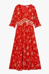 *JIGSAW SCRIBBLE PRINT RED & WHITE MIDI TEA DRESS*