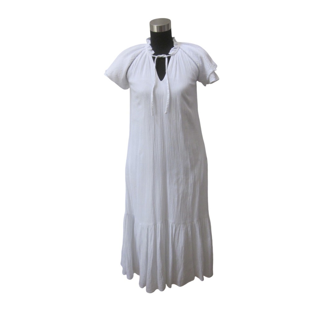 CHICO&rsquo;S White Gauzy Flutter Sleeve Maxi Long Dress Sz 000