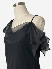 Vintage 90s Another Thyme Black chiffon asymmetric cowl neck midi dress S/M