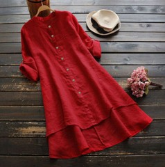 Plus Size Women Cotton Linen Baggy T-Shirt Dress Ladies Casual Tunic Tops Blouse
