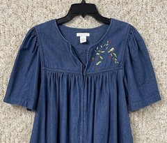 Bechamel Denim Medium Petite Safari Animals Embroidered House Patio Jean Dress