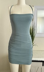 Fashion Boutique Women’s TRESSER Sage Green Halter Lace Up Mini Dress