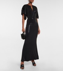 $255 NORMA KAMALI « Obie » open front shirt Maxi Dress – Black Foil – S / 36