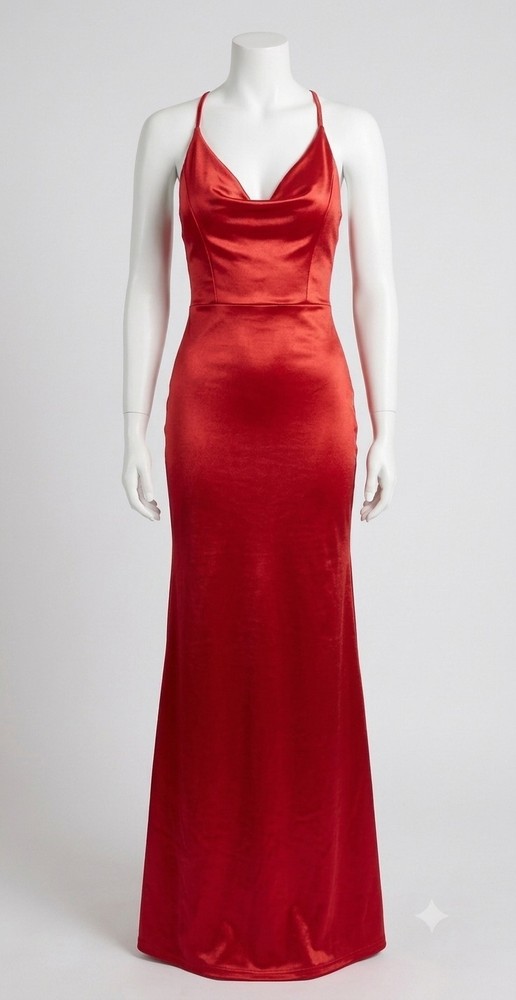 Windsor Red Sequin Lace-Up Sweetheart Spaghetti Strap Long Formal Gown M