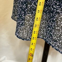 DR2 Dress Womens Navy, Green & White SZ S Midi Ditsy Floral Jewel Neck Tiered