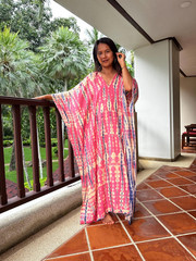 Salmon Pink With Blue Tie Dye Dress, Women&rsquo;s Dress, Gift for Her
