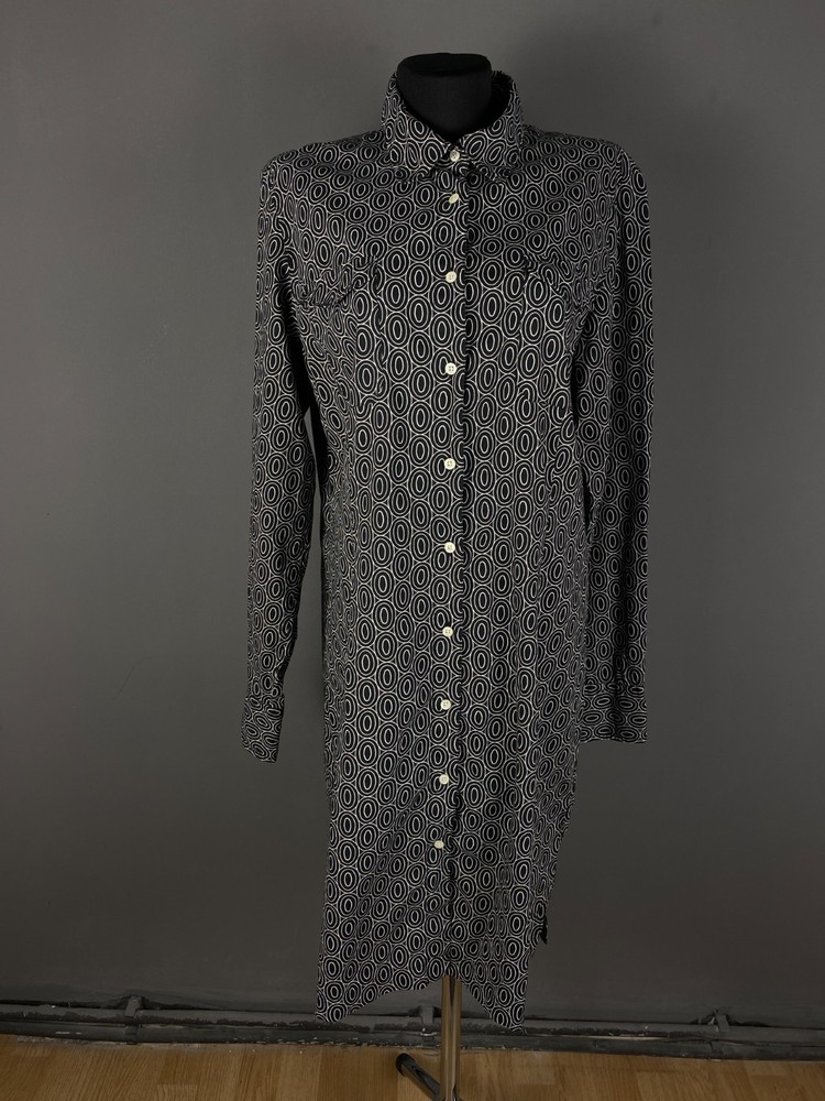 0039 Italy Black/White Patterned Button Down Shirt Dress Women&rsquo;s Size 2XL