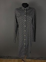 0039 Italy Black/White Patterned Button Down Shirt Dress Women&rsquo;s Size 2XL