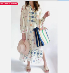 ZARA OVERSIZED LINEN BLEND FLORAL PRINT TUNIC DRESS KAFTAN WHITE 8038/456