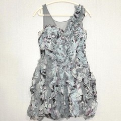 BCBGMAXAZRIA Eva Silk Ruffle Cocktail Mini Dress Agate Combo Grey Purple Size 2