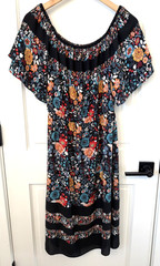 Loft Black Multicolor Dark Floral On / Off Shoulder Peasant Dress S Boho Hippie