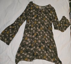 Womens Large Mossimo Olive Green Sunflower Print Boho Hippie Floral Mini…