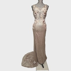 Portia & Scarlett Gown Womens 0 Rose Gold Sequin Floral Applique Mermaid Train