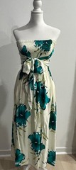 Aloha Fashion Strapless Green Floral Design Dress For Women One Size