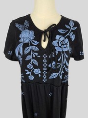 Johnny Was Lyra Embroidered Dress Black Blue Tiered Ruffle Knit Midi Boho S EUC