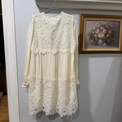 Anthropologie Ivory Lace Mini Dress Large Boho Bridal Cottagecore Honeymoon
