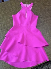BCBGMAXAZRIA Pink Halter Sleeveless Cutout Layered Mini Dress Solid Size 4