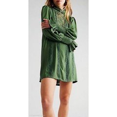 Free People FP One Vienna Mini Dress Green Lace Boho Victorian Smocked Size XS