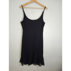 Vintage Alex Evenings Black Beaded Strap Cocktail Dress Petite 14P Midi Formal