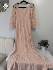 Women’s Blush Pink Mermaid Maxi Dress Floral Mesh Sleeves Formal Evening Gown