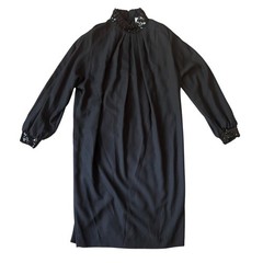 Vintage (Original Tags) | Black Sequin Collar Woven Crepe Dress | Size 18